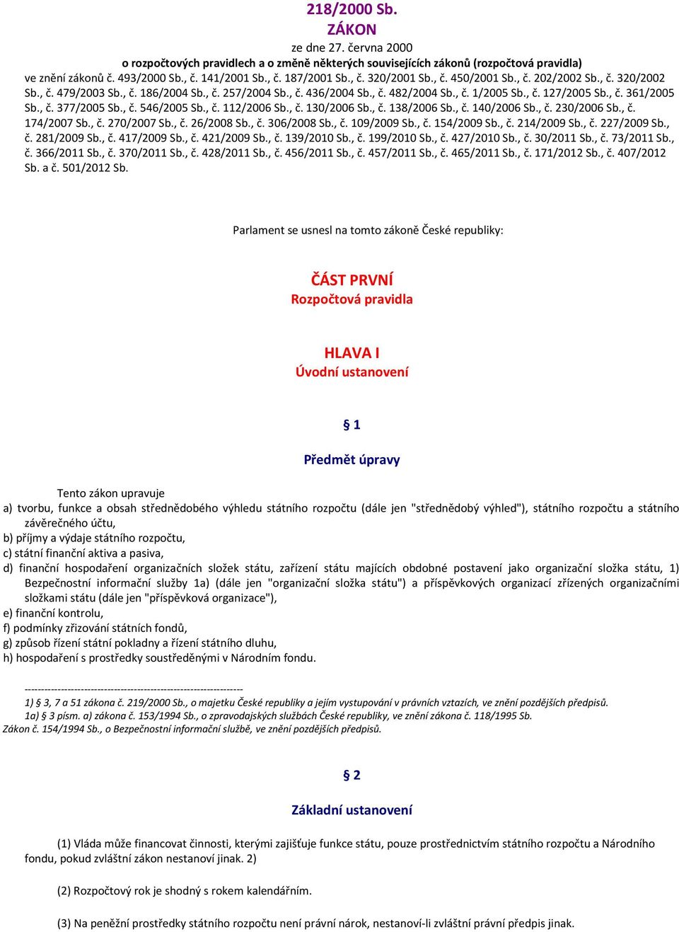 , č. 546/2005 Sb., č. 112/2006 Sb., č. 130/2006 Sb., č. 138/2006 Sb., č. 140/2006 Sb., č. 230/2006 Sb., č. 174/2007 Sb., č. 270/2007 Sb., č. 26/2008 Sb., č. 306/2008 Sb., č. 109/2009 Sb., č. 154/2009 Sb.