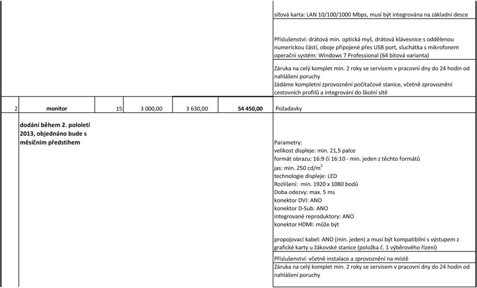 min. 2 roky se servisem v pracovní dny do 24 hodin od nahlášení poruchy žádáme kompletní zprovoznění počítačové stanice, včetně zprovoznění cestovních profilů a integrování do školní sítě dodání