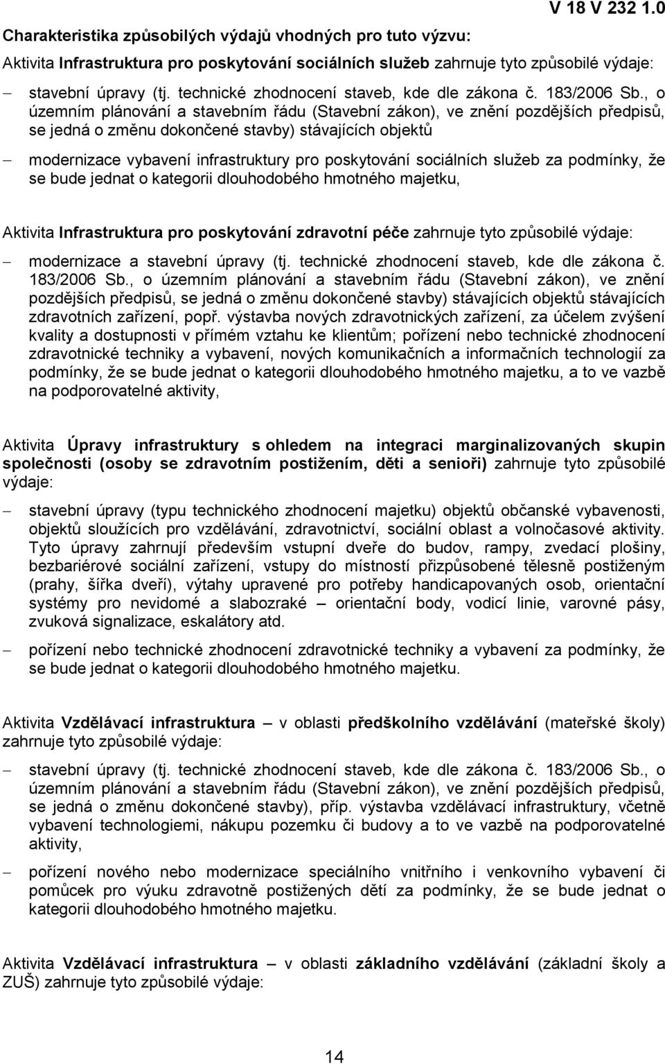 , o územním plánování a stavebním řádu (Stavební zákon), ve znění pozdějších předpisů, se jedná o změnu dokončené stavby) stávajících objektů modernizace vybavení infrastruktury pro poskytování