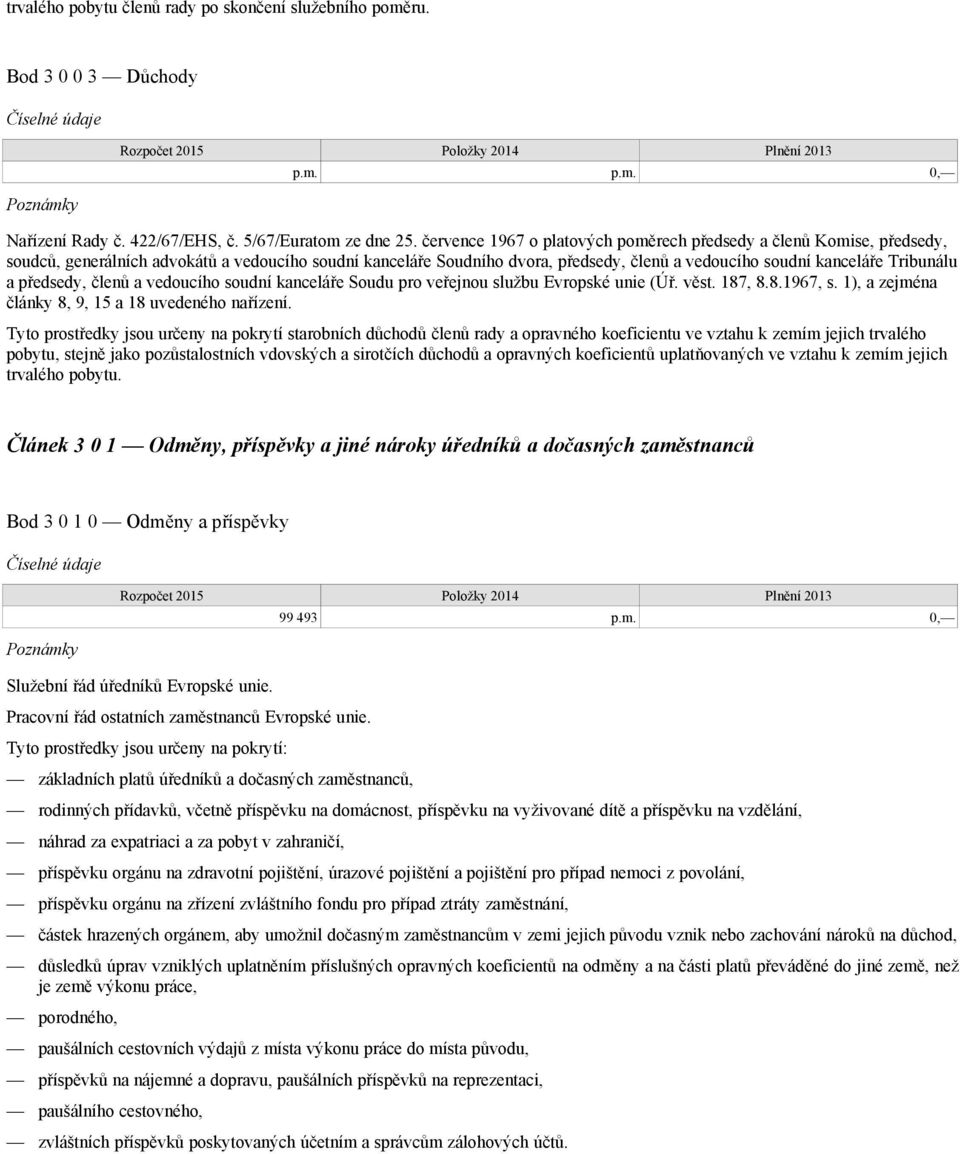 a předsedy, členů a vedoucího soudní kanceláře Soudu pro veřejnou službu Evropské unie (Úř. věst. 187, 8.8.1967, s. 1), a zejména články 8, 9, 15 a 18 uvedeného nařízení.