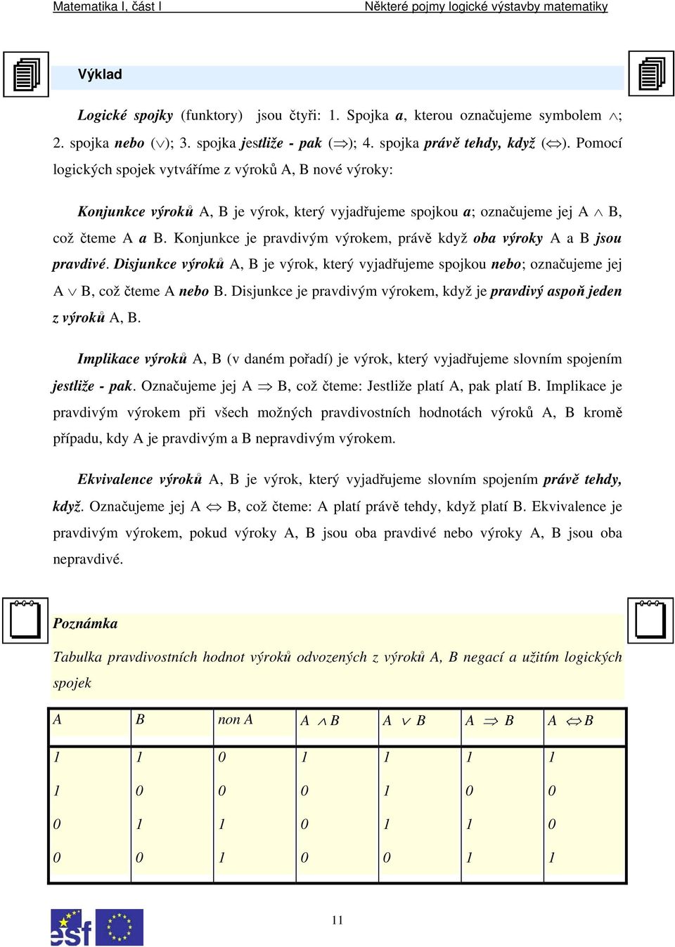 Konjunkce je pravdivým výrokem, právě když oba výroky A a B jsou pravdivé. Disjunkce výroků A, B je výrok, který vyjadřujeme spojkou nebo; označujeme jej A B, což čteme A nebo B.