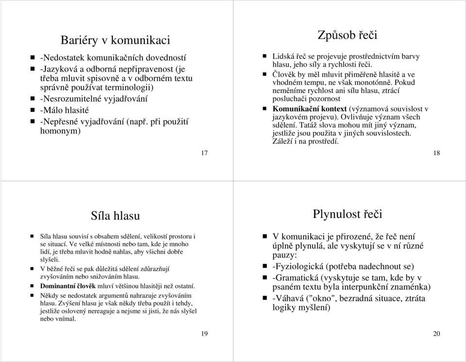 Člověk by měl mluvit přiměřeně hlasitě a ve vhodném tempu, ne však monotónně.