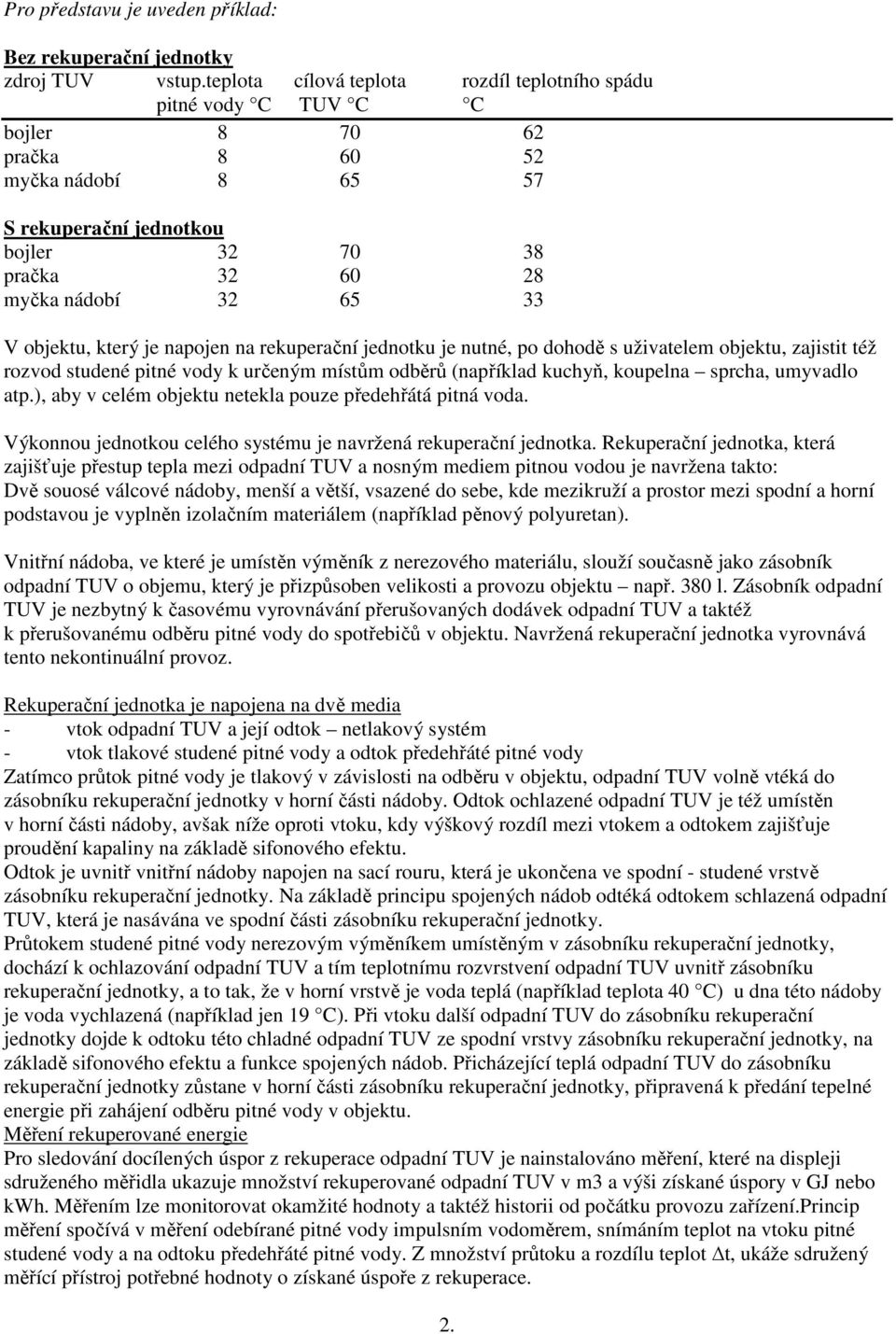 objektu, který je napojen na rekuperační jednotku je nutné, po dohodě s uživatelem objektu, zajistit též rozvod studené pitné vody k určeným místům odběrů (například kuchyň, koupelna sprcha, umyvadlo