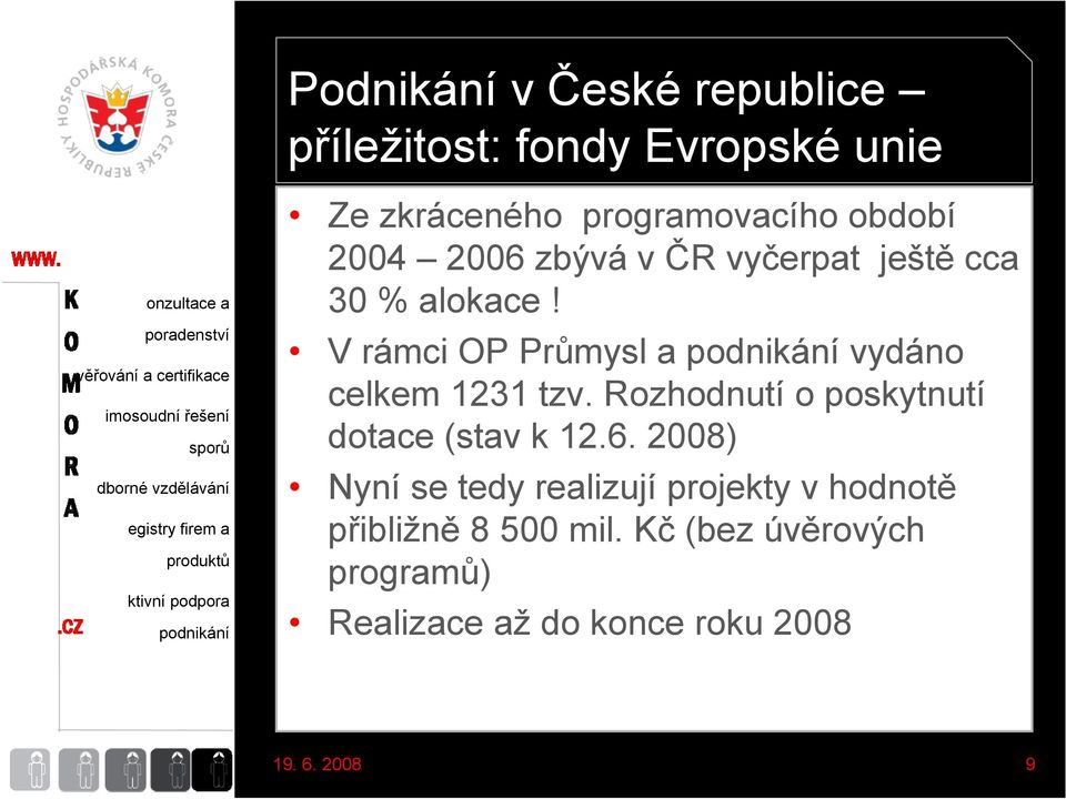 V rámci OP Průmysl a vydáno celkem 1231 tzv. Rozhodnutí o poskytnutí dotace (stav k 12.6.