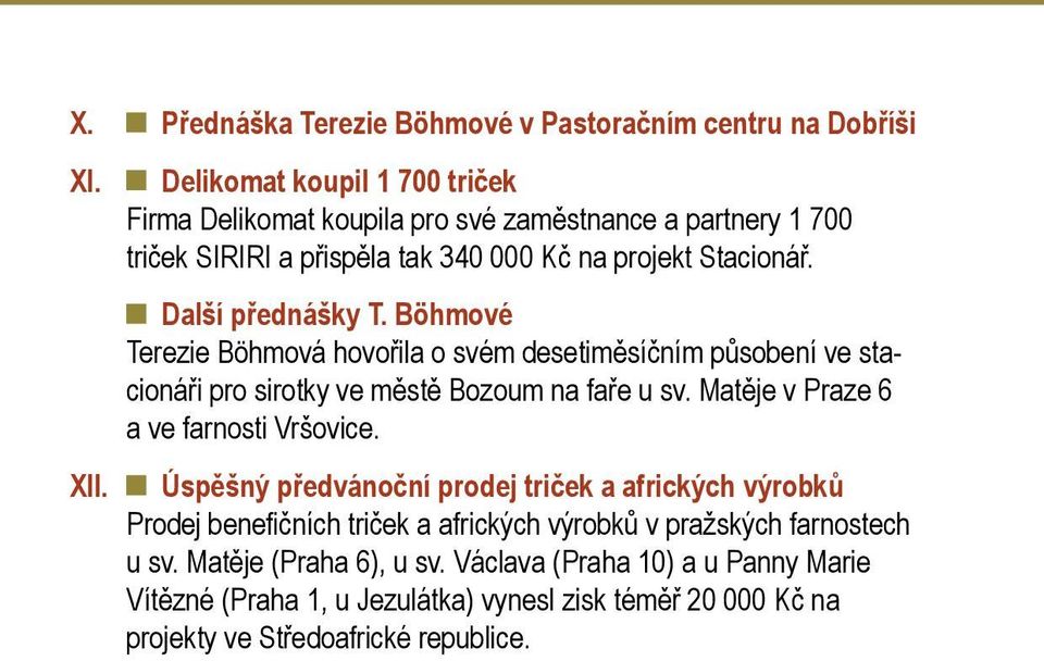 Böhmové Terezie Böhmová hovořila o svém desetiměsíčním působení ve stacionáři pro sirotky ve městě Bozoum na faře u sv. Matěje v Praze 6 a ve farnosti Vršovice.