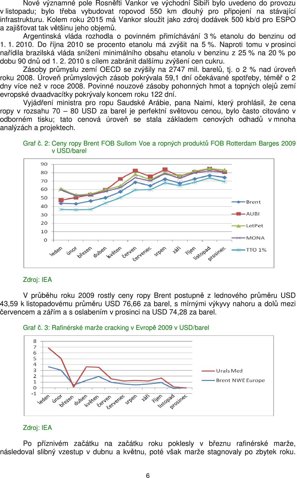 Do října 2010 se procento etanolu má zvýšit na 5 %. Naproti tomu v prosinci nařídila brazilská vláda snížení minimálního obsahu etanolu v benzinu z 25 % na 20 % po dobu 90 dnů od 1. 2. 2010 s cílem zabránit dalšímu zvýšení cen cukru.