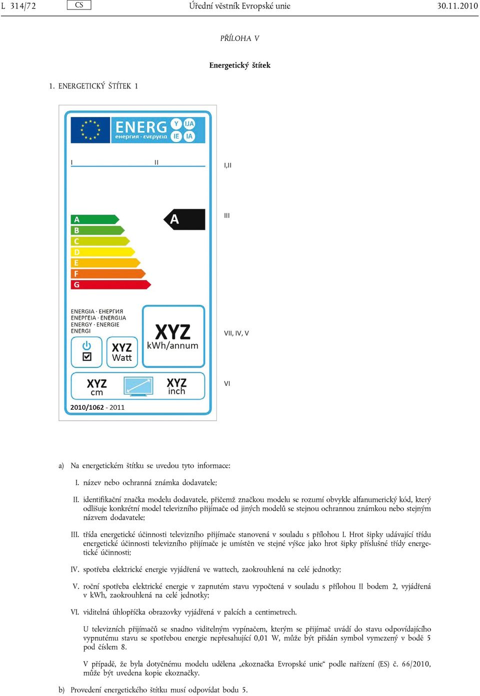 nebo stejným názvem dodavatele; III. třída energetické účinnosti televizního přijímače stanovená v souladu s přílohou I.