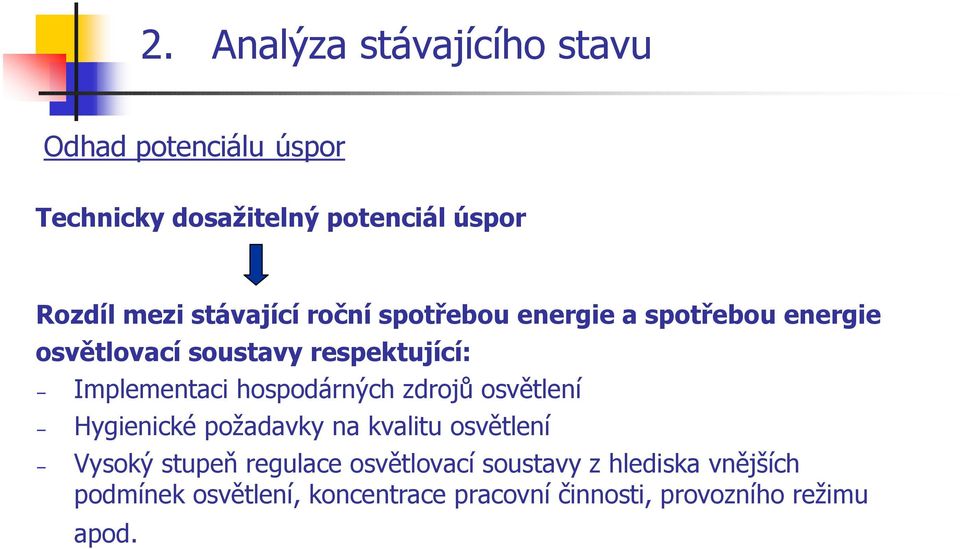 hospodárných zdrojů osvětlení Hygienické požadavky na kvalitu osvětlení Vysoký stupeň regulace