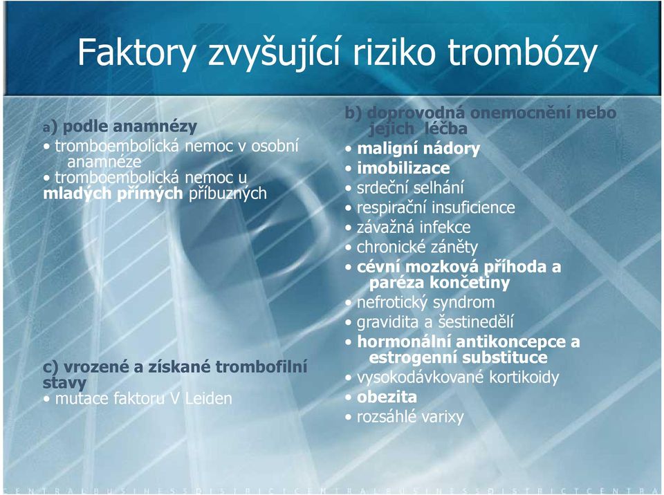 imobilizace srdeční selhání respirační insuficience závažná infekce chronické záněty cévní mozková příhoda a paréza končetiny