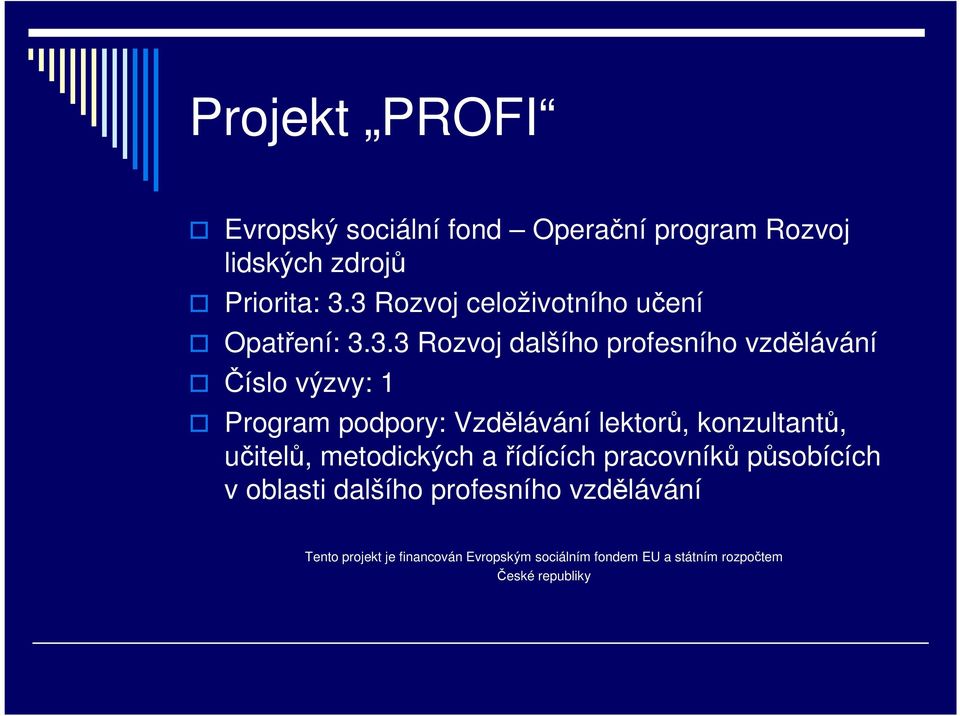 Program podpory: Vzdělávání lektorů, konzultantů, učitelů, metodických a řídících pracovníků