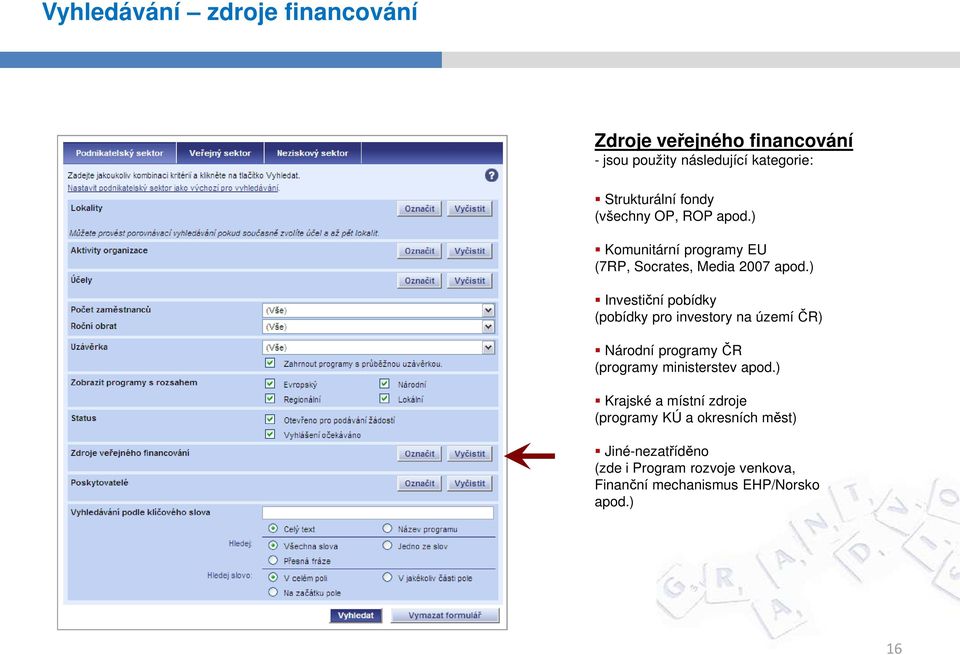 ) Investiční pobídky (pobídky pro investory na území ČR) Národní programy ČR (programy ministerstev apod.