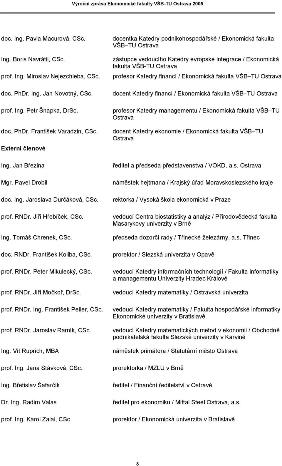 prof. RNDr. Jiří Močkoř, DrSc. prof. RNDr. Ing. František Peller, CSc. prof. RNDr. Jaroslav Ramík, CSc. Ing. Vít Ruprich, MBA prof. Ing. Jana Stávková, CSc. Ing. Břetislav Šafarčík Dr. Ing. Radim Valas prof.