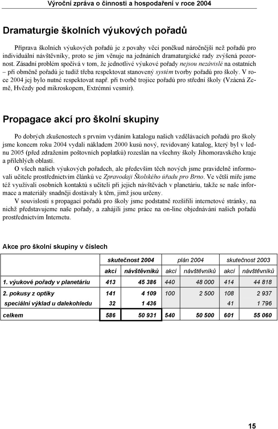 V roce 2004 jej bylo nutné respektovat např. při tvorbě trojice pořadů pro střední školy (Vzácná Země, Hvězdy pod mikroskopem, Extrémní vesmír).