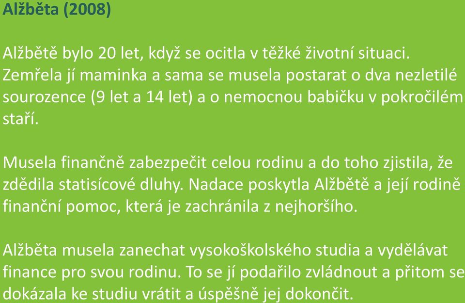 Musela finančně zabezpečit celou rodinu a do toho zjistila, že zdědila statisícové dluhy.