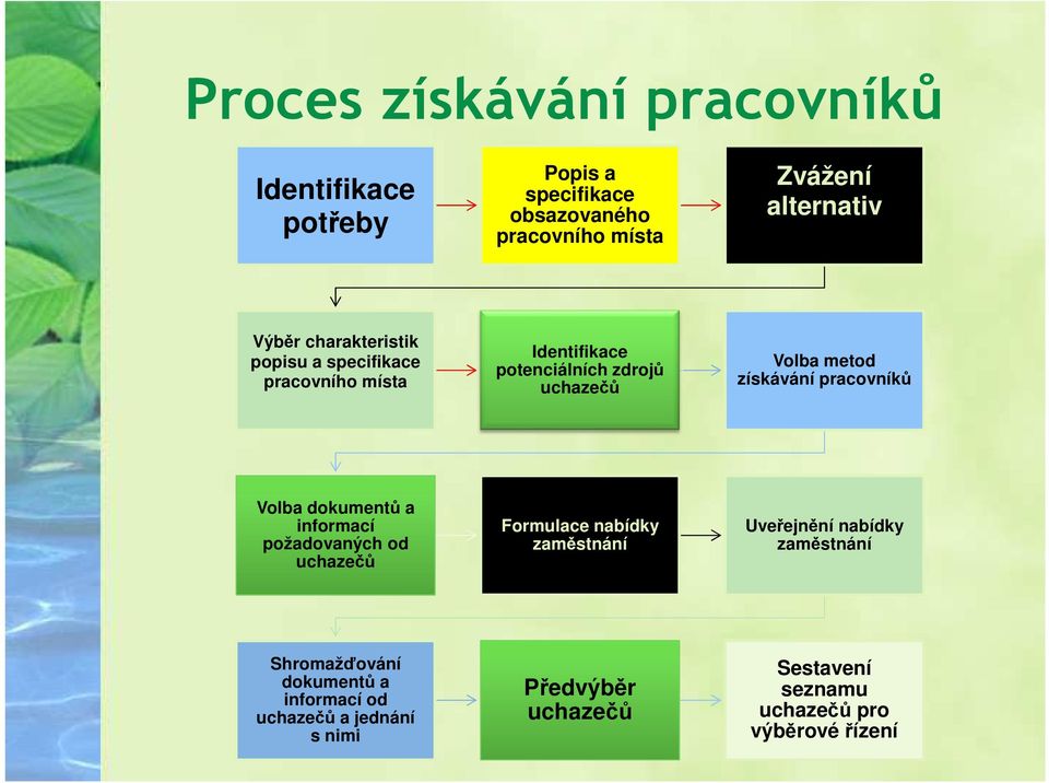 pracovníků Volba dokumentů a informací požadovaných od uchazečů Formulace nabídky zaměstnání Uveřejnění nabídky zaměstnání