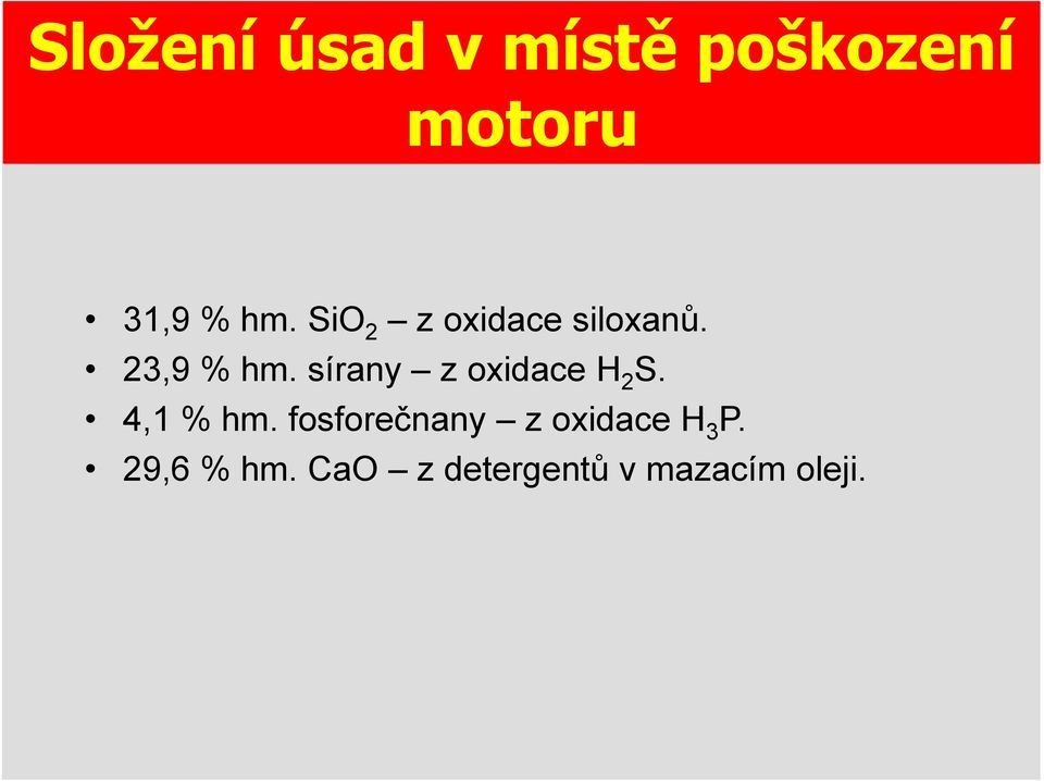 sírany z oxidace H 2 S. 4,1 % hm.