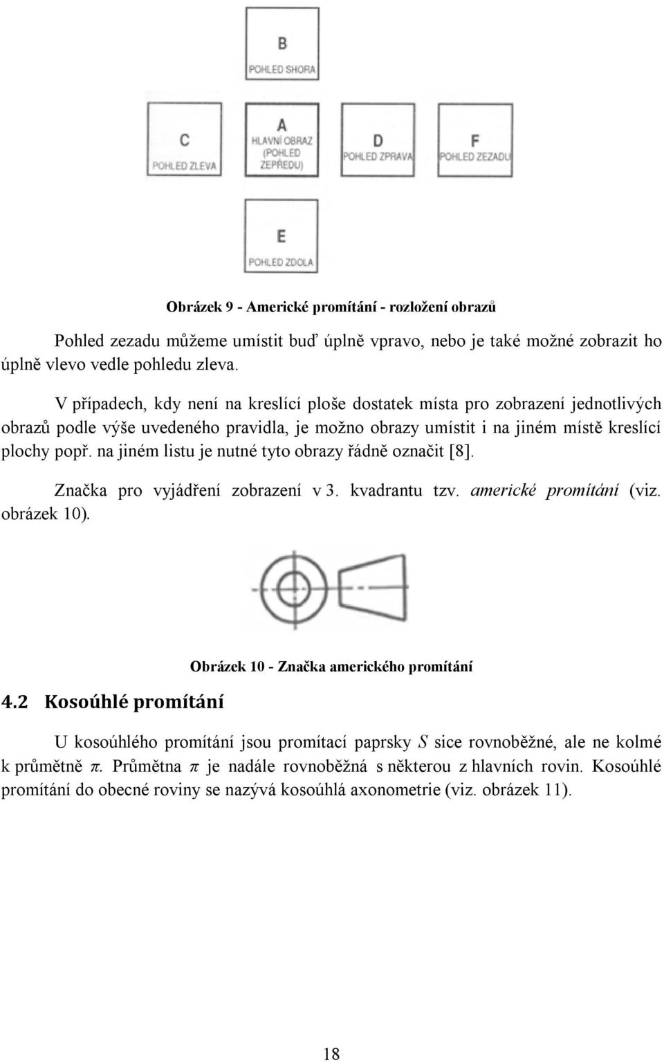 na jiném listu je nutné tyto obrazy řádně označit [8]. Značka pro vyjádření zobrazení v 3. kvadrantu tzv. americké promítání (viz. obrázek 10). 4.