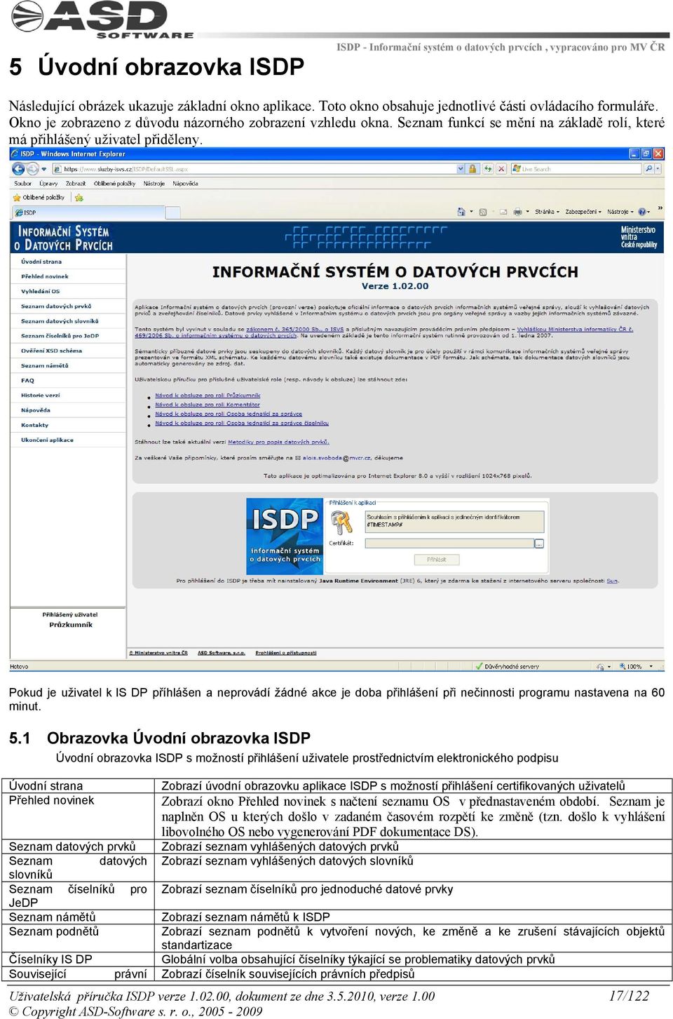 Pokud je uživatel k IS DP příhlášen a neprovádí žádné akce je doba přihlášení při nečinnosti programu nastavena na 60 minut. 5.