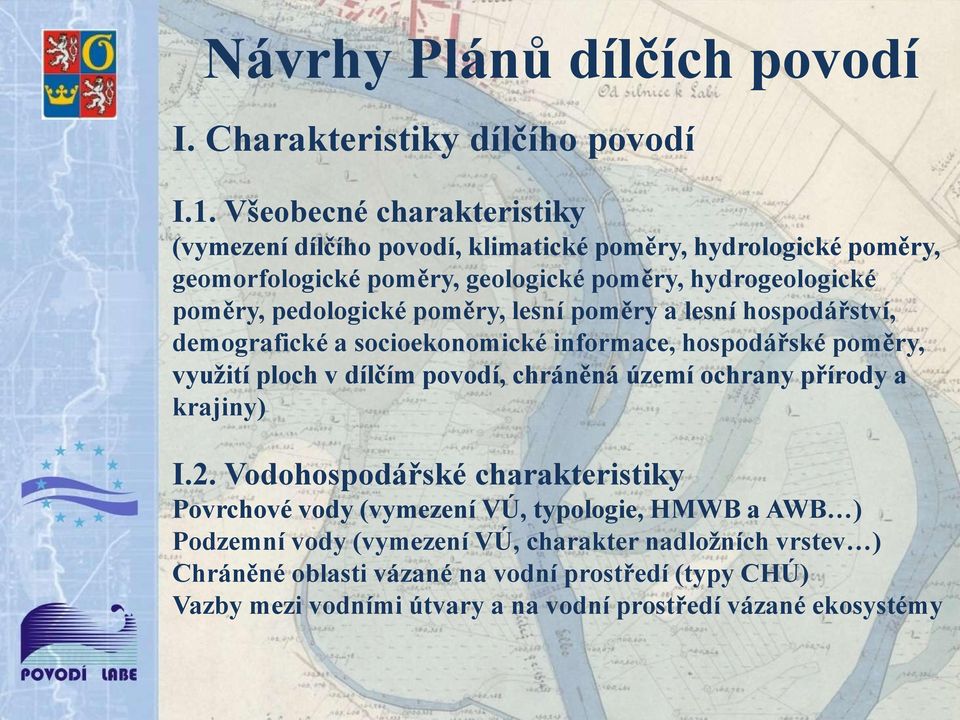 pedologické poměry, lesní poměry a lesní hospodářství, demografické a socioekonomické informace, hospodářské poměry, využití ploch v dílčím povodí, chráněná území