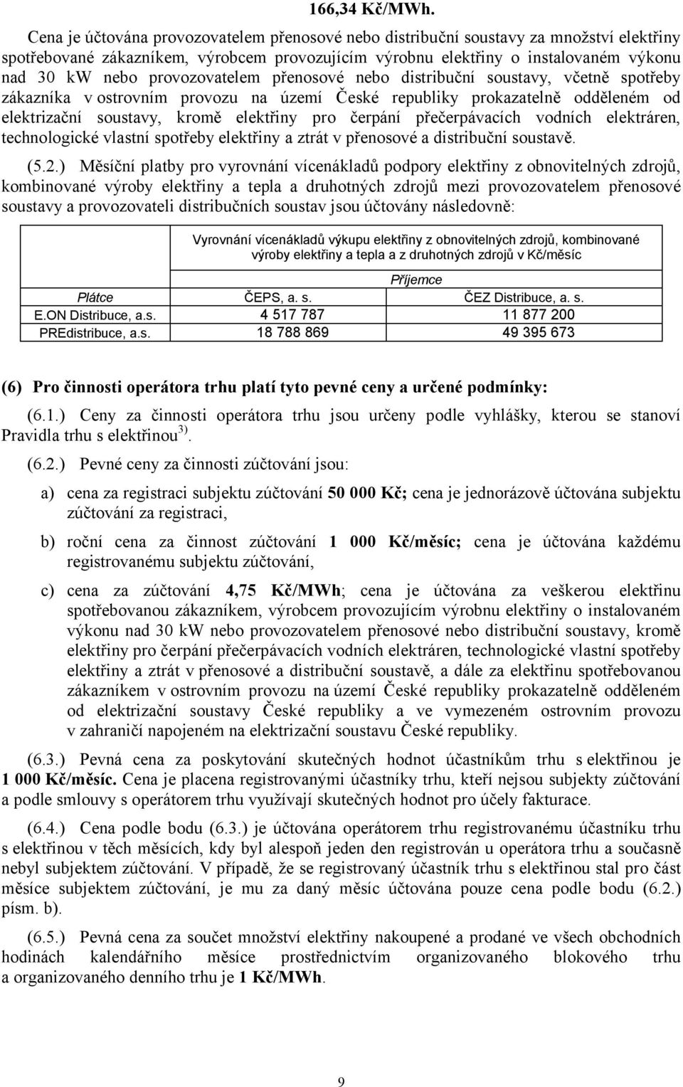 provozovatelem přenosové nebo distribuční soustavy, včetně spotřeby zákazníka v ostrovním provozu na území České republiky prokazatelně odděleném od elektrizační soustavy, kromě elektřiny pro čerpání