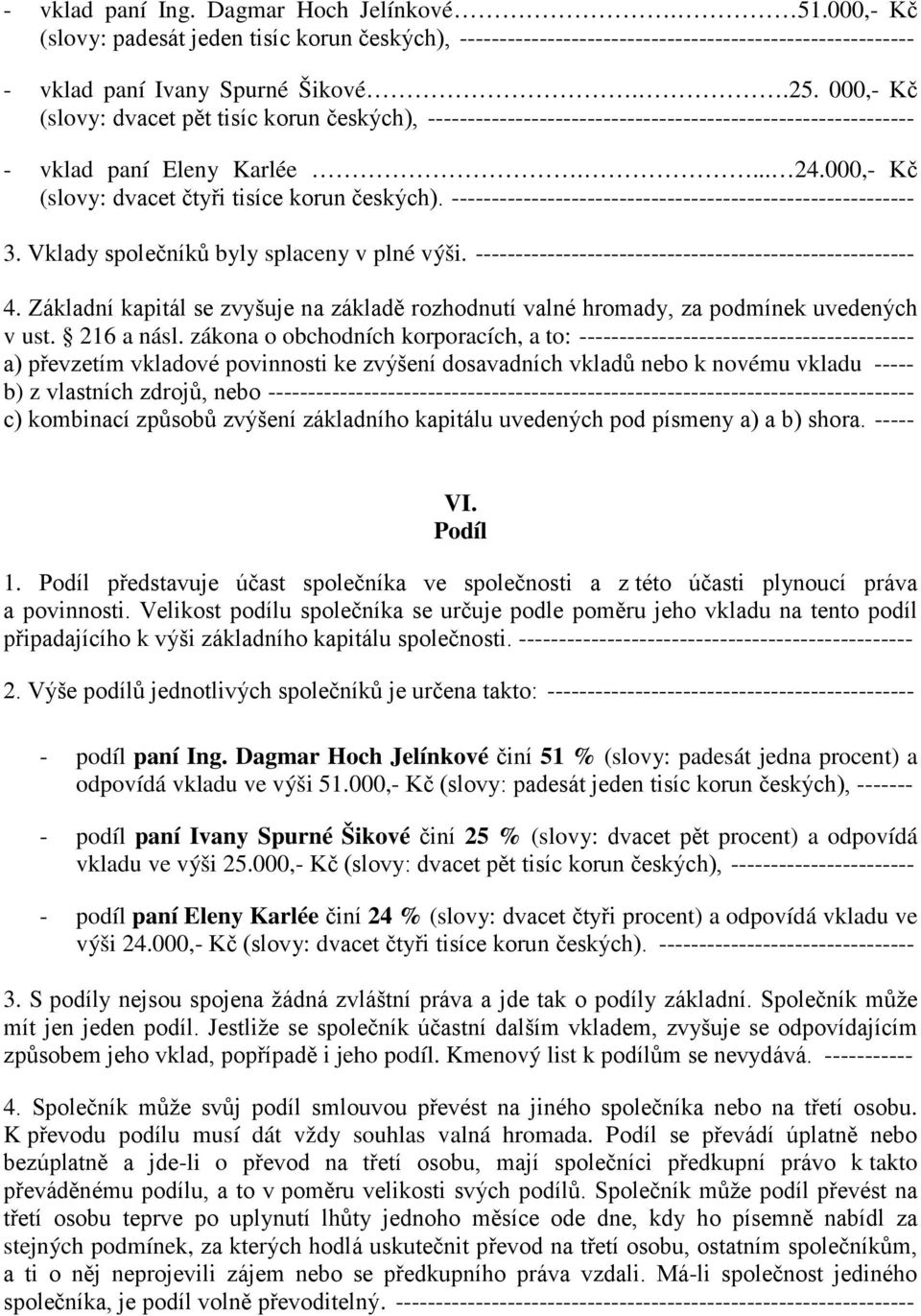 ---------------------------------------------------------- 3. Vklady společníků byly splaceny v plné výši. ------------------------------------------------------- 4.