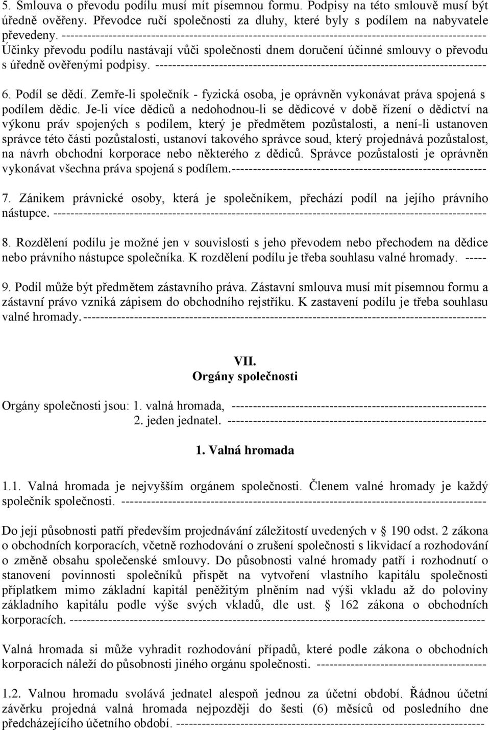 ověřenými podpisy. ------------------------------------------------------------------------------ 6. Podíl se dědí.