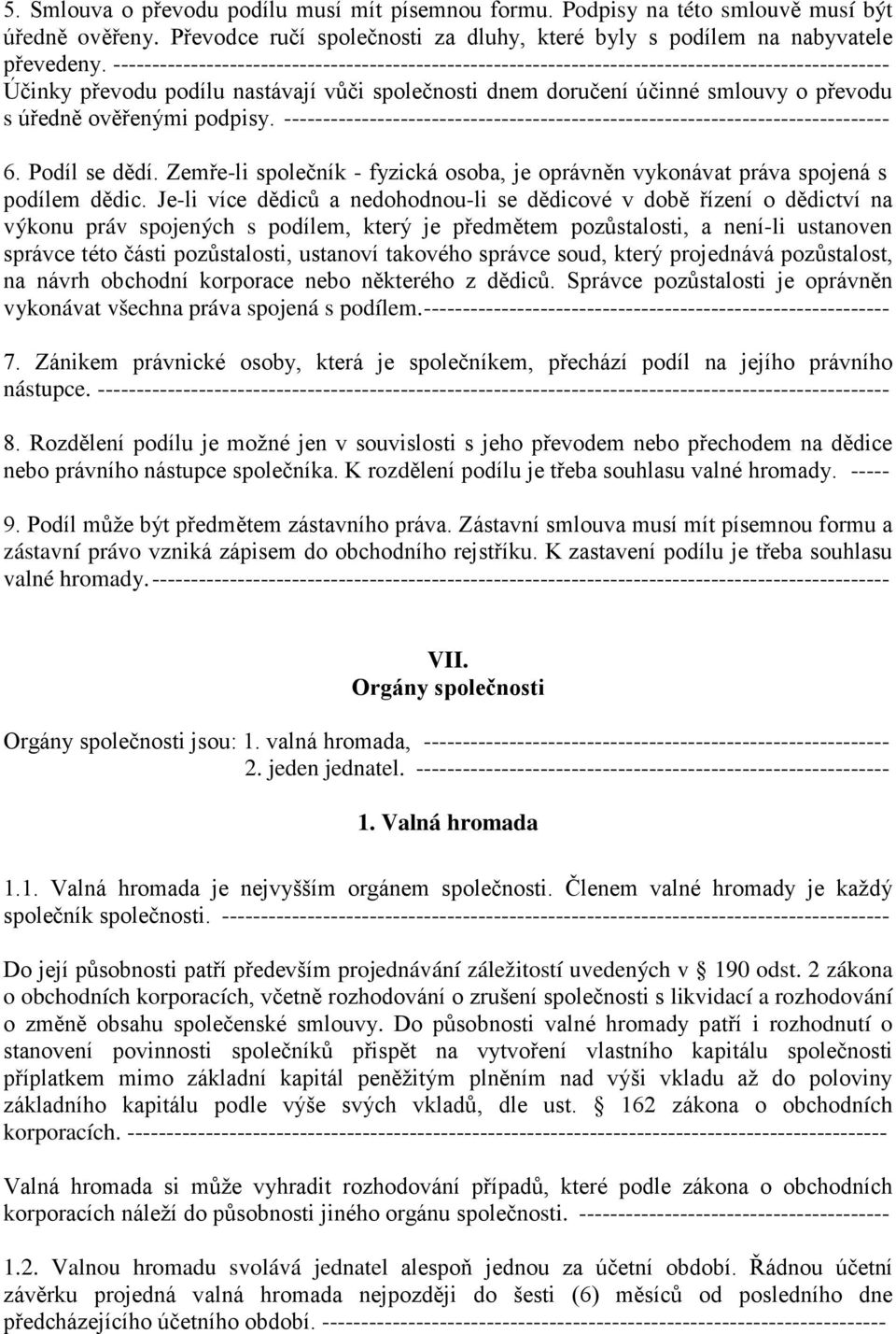 ověřenými podpisy. ------------------------------------------------------------------------------ 6. Podíl se dědí.