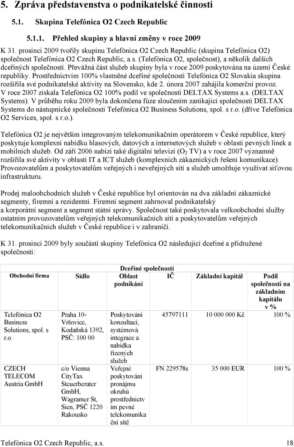 Převážná část služeb skupiny byla v roce 2009 poskytována na území České republiky.