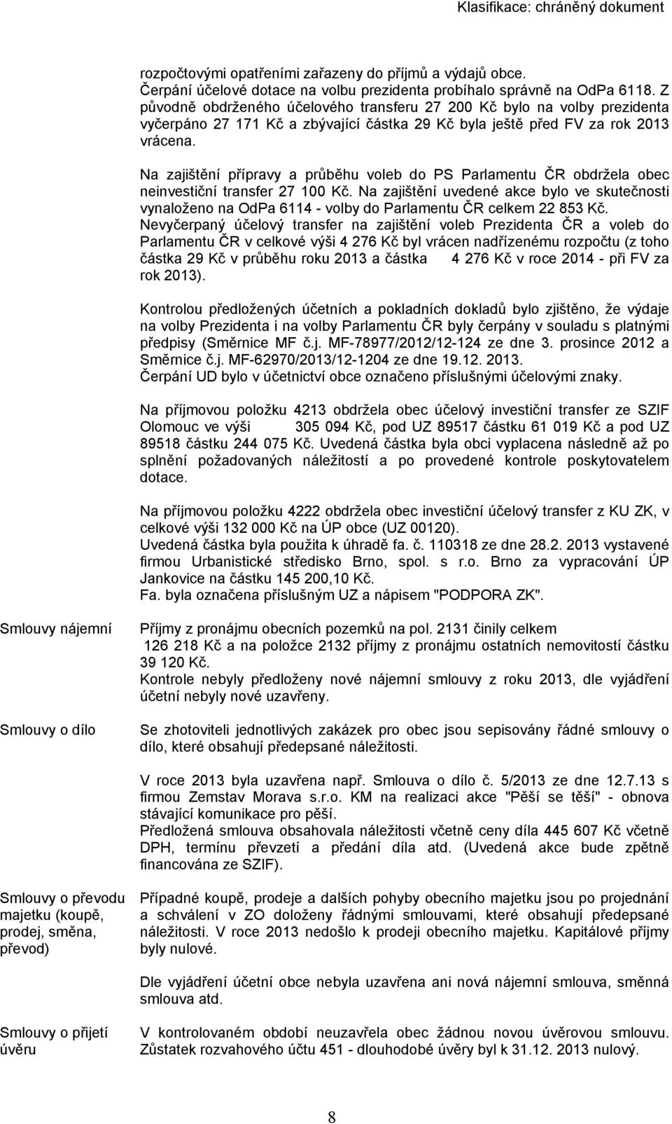 Na zajištění přípravy a průběhu voleb do PS Parlamentu ČR obdržela obec neinvestiční transfer 27 100 Kč.