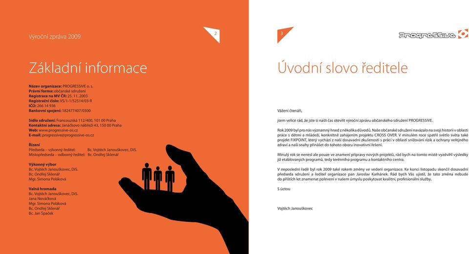 www.progressive-os.cz E-mail: progressive@progressive-os.cz Řízení Předseda výkonný ředitel: Bc. Vojtěch Janouškovec, DiS. Místopředseda odborný ředitel: Bc. Ondřej Sklenář Výkonný výbor Bc.