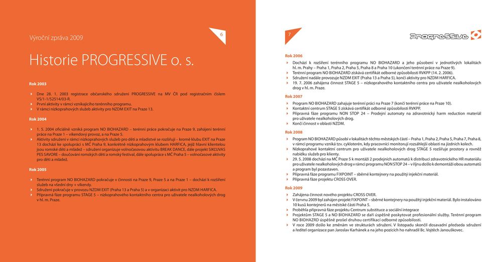 2004 oficiálně vzniká program NO BIOHAZARD terénní práce pokračuje na Praze 9, zahájení terénní práce na Praze 1 víkendový provoz, a na Praze 5.