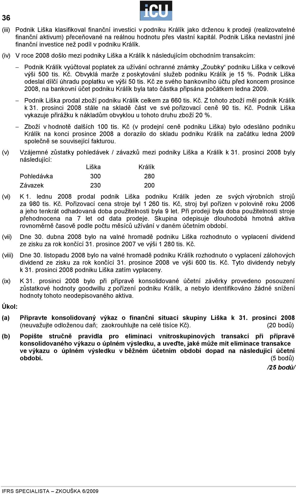 (iv) V roce 2008 došlo mezi podniky Liška a Králík k následujícím obchodním transakcím: (v) (vi) (vii) Podnik Králík vyúčtoval poplatek za užívání ochranné známky Zoubky podniku Liška v celkové výši