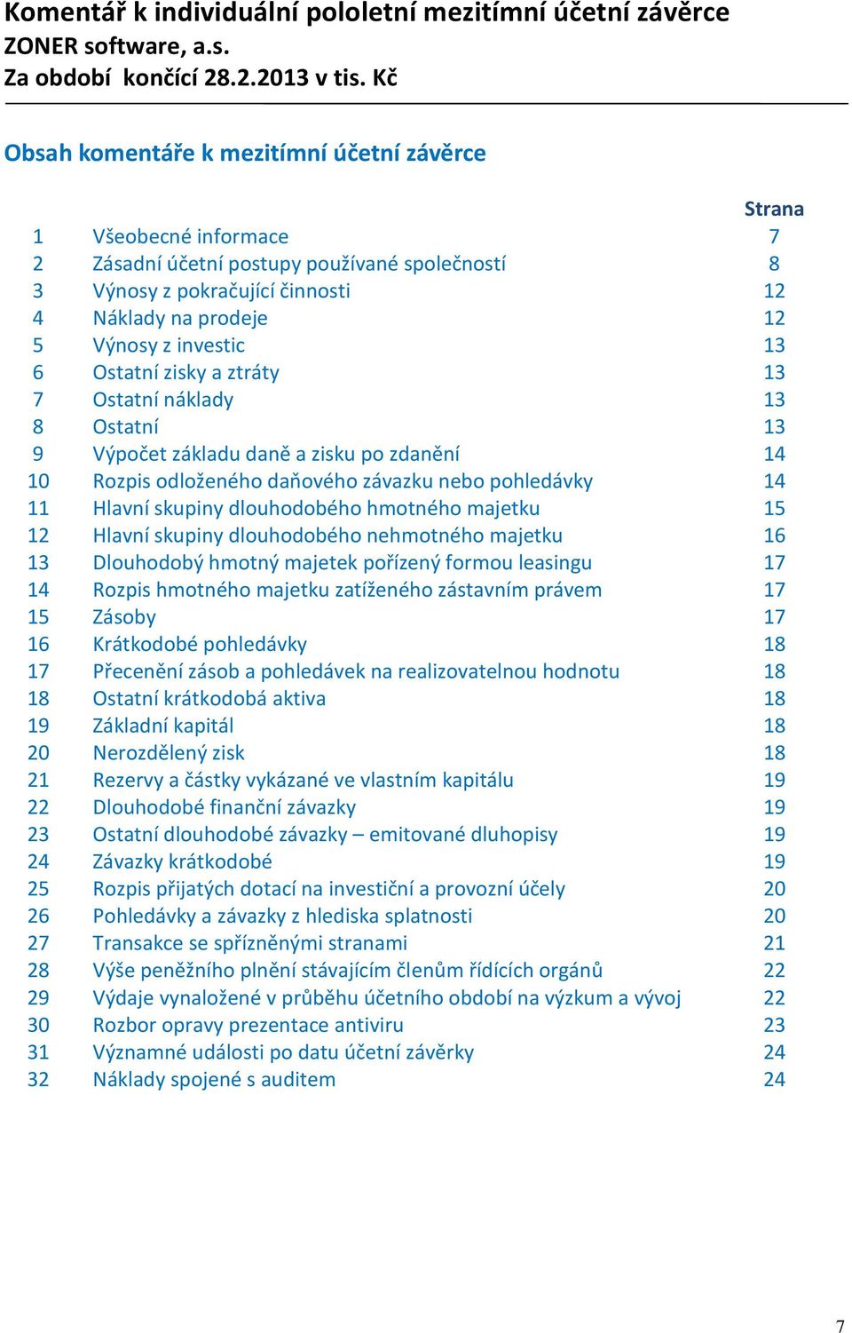 investic 13 6 Ostatní zisky a ztráty 13 7 Ostatní náklady 13 8 Ostatní 13 9 Výpočet základu daně a zisku po zdanění 14 10 Rozpis odloženého daňového závazku nebo pohledávky 14 11 Hlavní skupiny