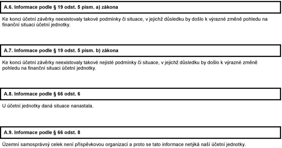 jednotky. A.7. Informace podle 19 odst. 5 písm.