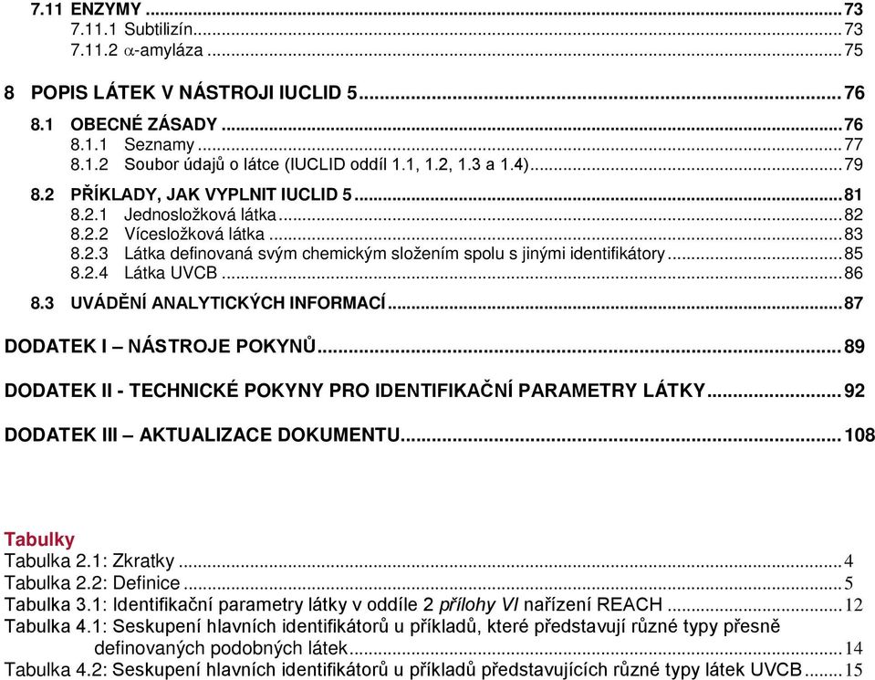 .. 85 8.2.4 Látka UVCB... 86 8.3 UVÁDĚNÍ ANALYTICKÝCH INFORMACÍ... 87 DODATEK I NÁSTROJE POKYNŮ... 89 DODATEK II - TECHNICKÉ POKYNY PRO IDENTIFIKAČNÍ PARAMETRY LÁTKY.