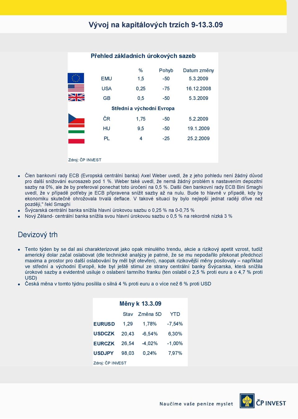 Weber také uvedl, že nemá žádný problém s nastavením depozitní sazby na 0%, ale že by preferoval ponechat toto úročení na 0,5 %.