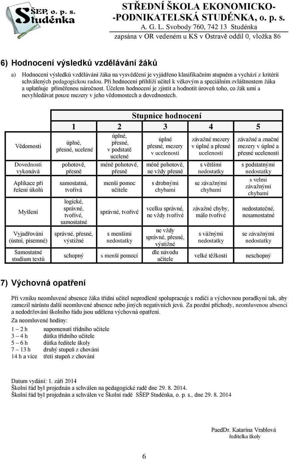 Účelem hodnocení je zjistit a hodnotit úroveň toho, co žák umí a nevyhledávat pouze mezery v jeho vědomostech a dovednostech.