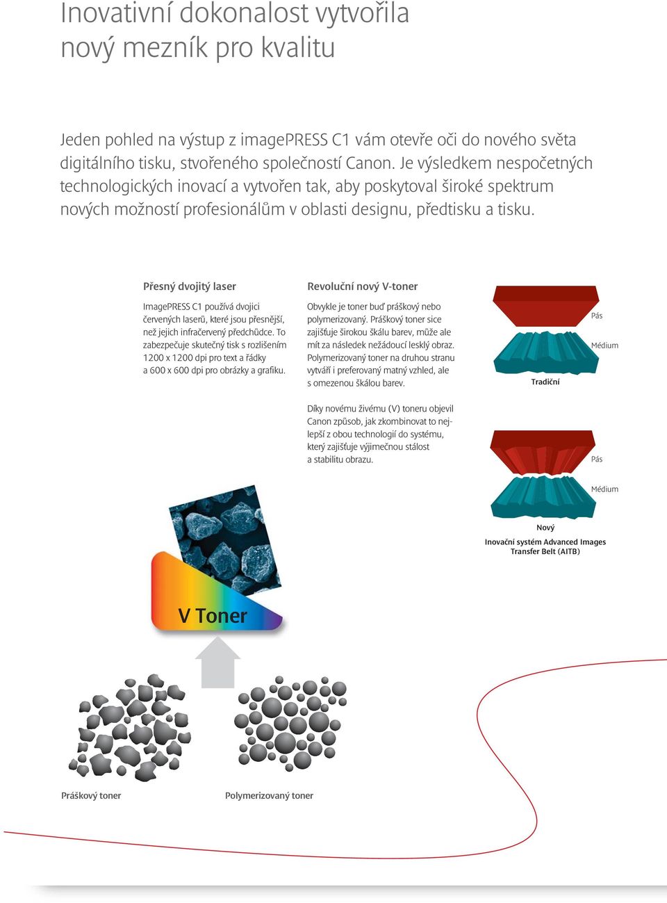 Přesný dvojitý laser Revoluční nový V-toner ImagePRESS C1 používá dvojici červených laserů, které jsou přesnější, než jejich infračervený předchůdce.