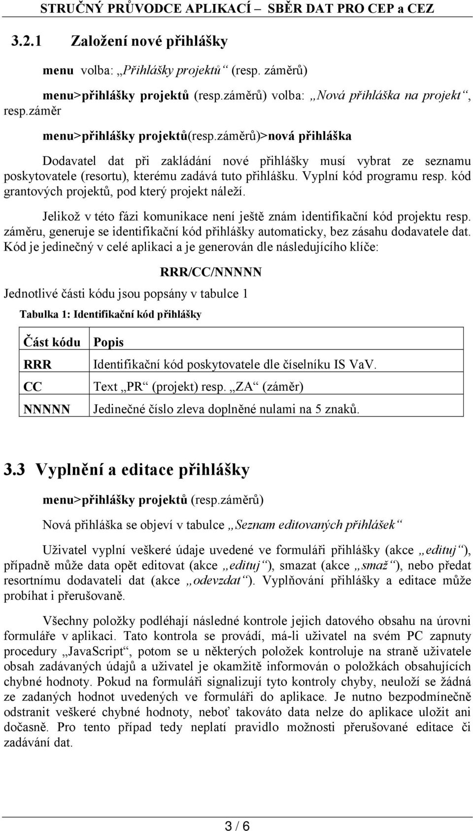 kód grantových projektů, pod který projekt náleží. Jelikož v této fázi komunikace není ještě znám identifikační kód projektu resp.