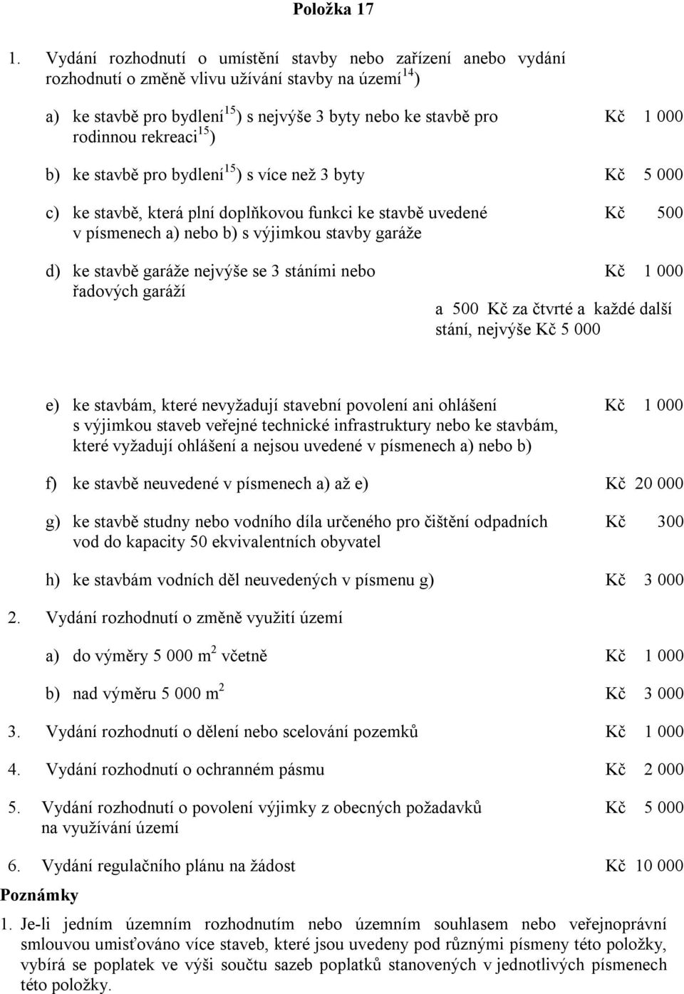 rekreaci 15 ) b) ke stavbě pro bydlení 15 ) s více než 3 byty Kč 5 000 c) ke stavbě, která plní doplňkovou funkci ke stavbě uvedené v písmenech a) nebo b) s výjimkou stavby garáže Kč 500 d) ke stavbě