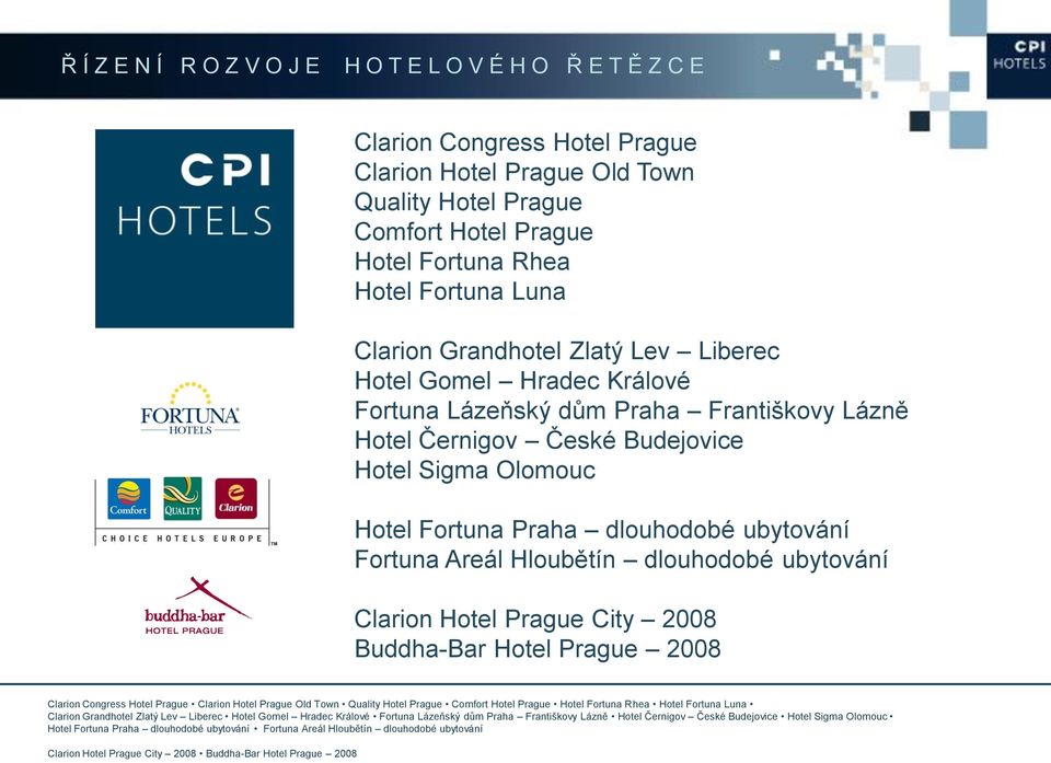 Lázeňský dům Praha Františkovy Lázně Hotel Černigov České Budejovice Hotel Sigma Olomouc Hotel Fortuna Praha