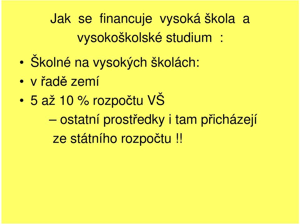 školách: vřadě zemí 5 až 10 % rozpočtu VŠ