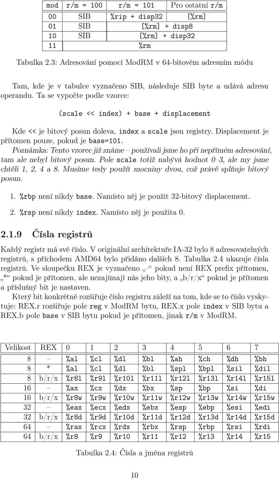 Ta se vypočte podle vzorce: (scale << index) + base + displacement Kde << je bitový posun doleva, index a scale jsou registry. Displacement je přítomen pouze, pokud je base=101.