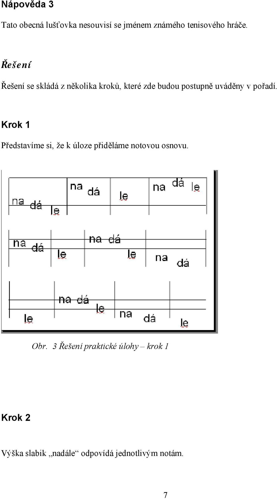 pořadí. Krok 1 Představíme si, že k úloze přiděláme notovou osnovu. Obr.