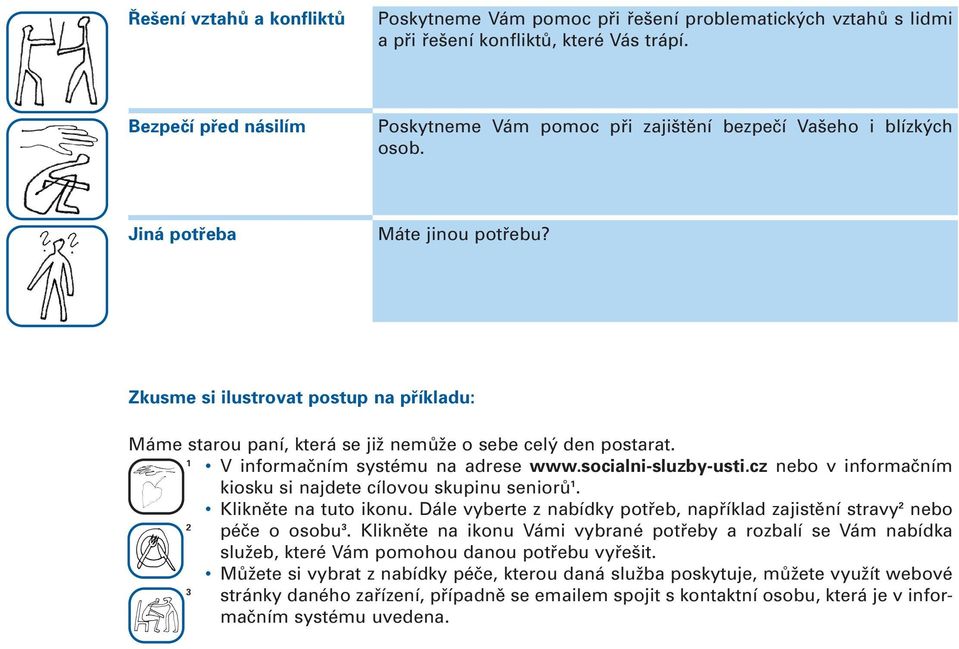 Zkusme si ilustrovat postup na pfiíkladu: Máme starou paní, která se jiï nemûïe o sebe cel den postarat. 1 V informaãním systému na adrese www.socialni-sluzby-usti.