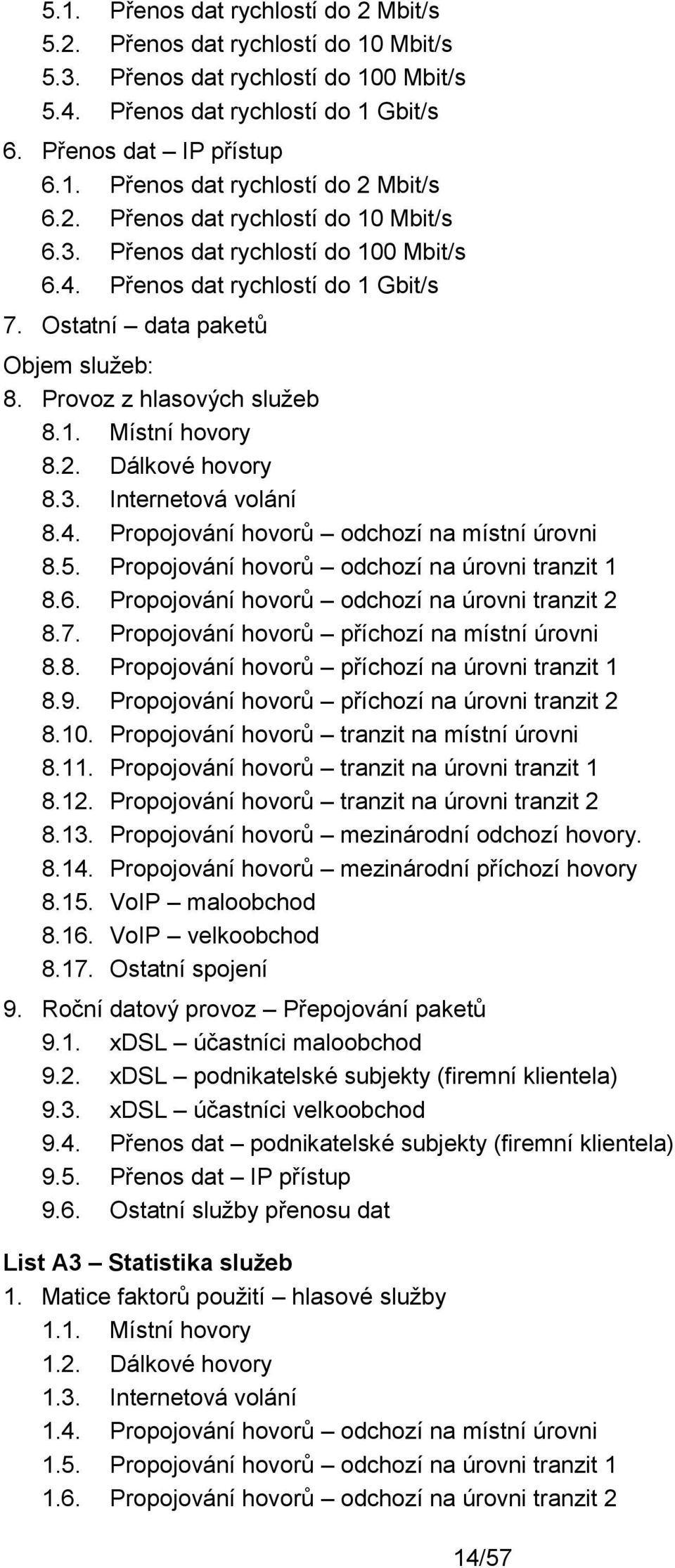 2. Dálkové hovory 8.3. Internetová volání 8.4. Propojování hovorů odchozí na místní úrovni 8.5. Propojování hovorů odchozí na úrovni tranzit 1 8.6. Propojování hovorů odchozí na úrovni tranzit 2 8.7.