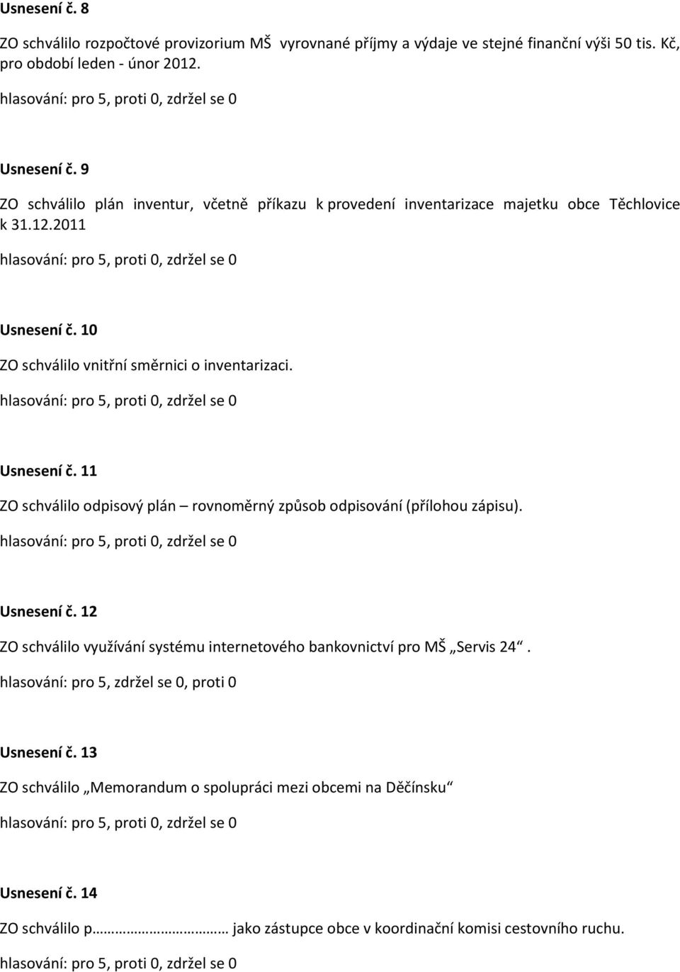 Usnesení č. 11 ZO schválilo odpisový plán rovnoměrný způsob odpisování (přílohou zápisu). Usnesení č.