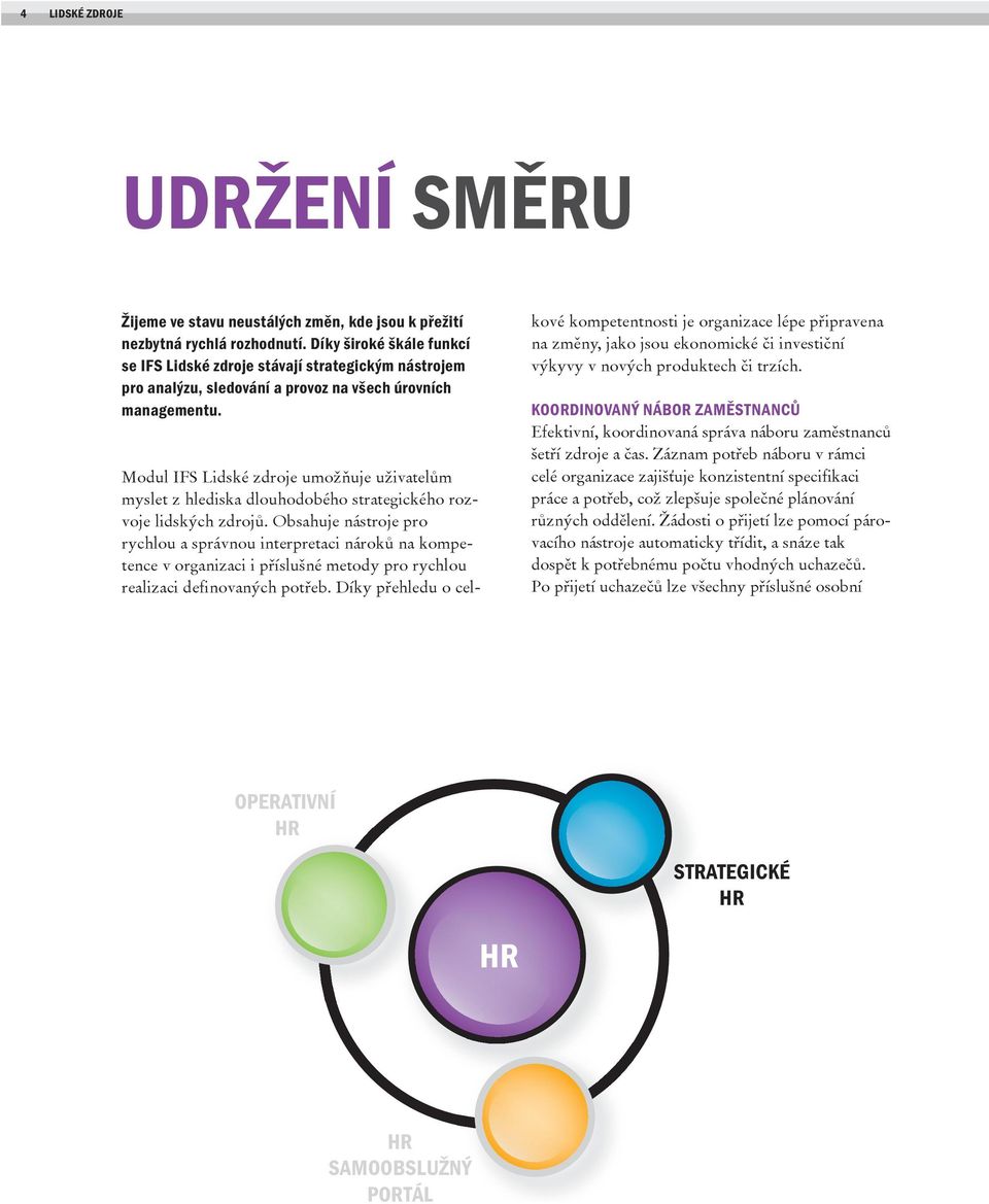 Modul IFS Lidské zdroje umožňuje uživatelům myslet z hlediska dlouhodobého strategického rozvoje lidských zdrojů.