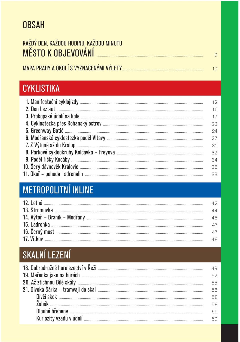 Parkové cyklookruhy Kolčavka Freyova... 32 9. Podél říčky Kocáby... 34 10. Šerý dávnověk Královic... 36 11. Okoř pohoda i adrenalin... 38 METROPOLITNÍ INLINE 12. Letná... 42 13. Stromovka... 44 14.