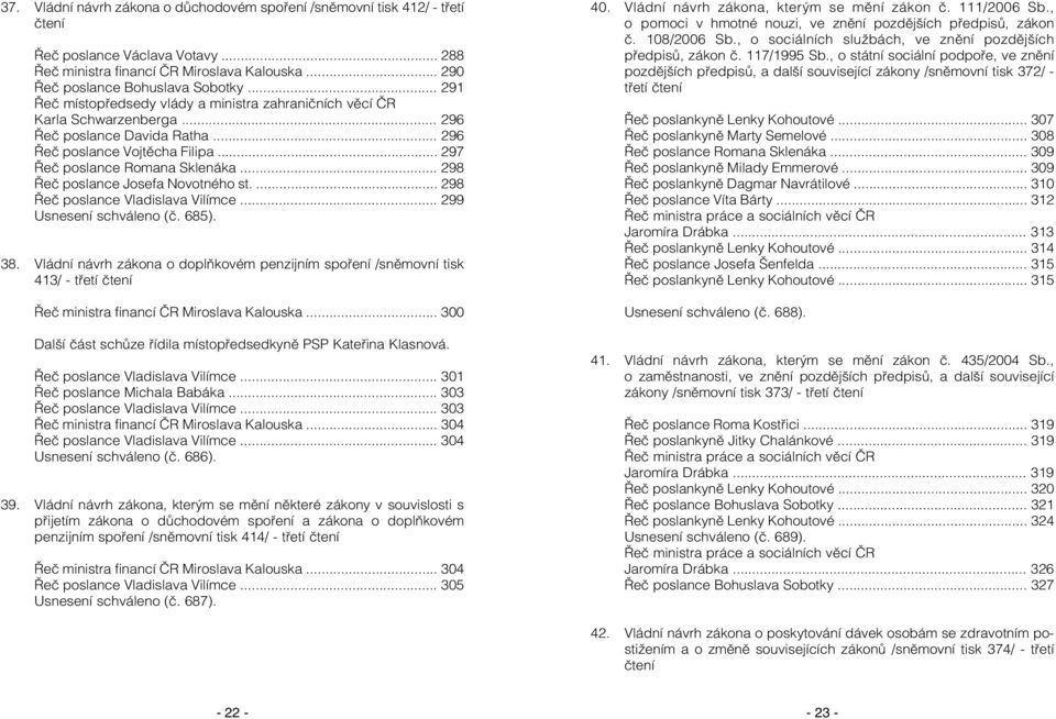 .. 298 Řeč poslance Josefa Novotného st.... 298 Řeč poslance Vladislava Vilímce... 299 Usnesení schváleno (č. 685). 38.